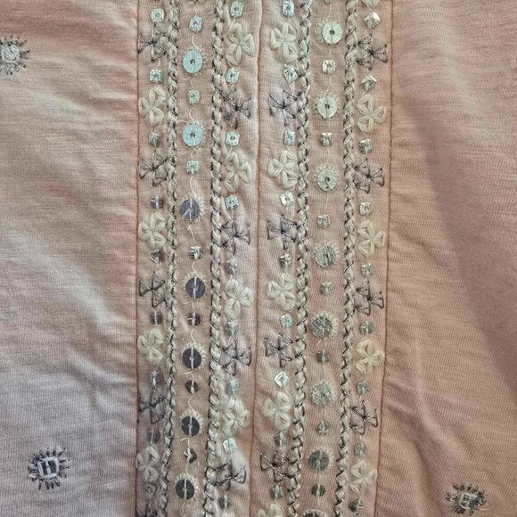 Style & Co Peasant Cold Shoulder Top - Pink with Silver and White Accents - Picture 6 of 11